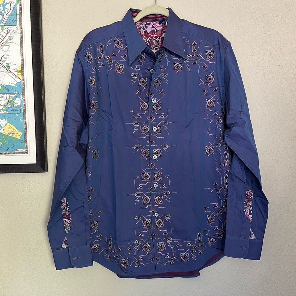 Opalesque Robert Graham Embroidered Button-Down Shirt Size Large, Men’s